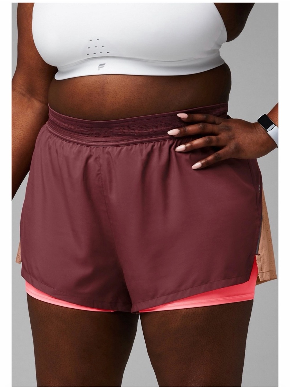 Fabletics Perforated Run 5" Short Maroon and coral pink Sz 3XL